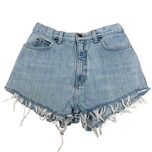 Lands End Light Wash Denim Cutoff Shorts Frayed Raw‎ Hem high rise